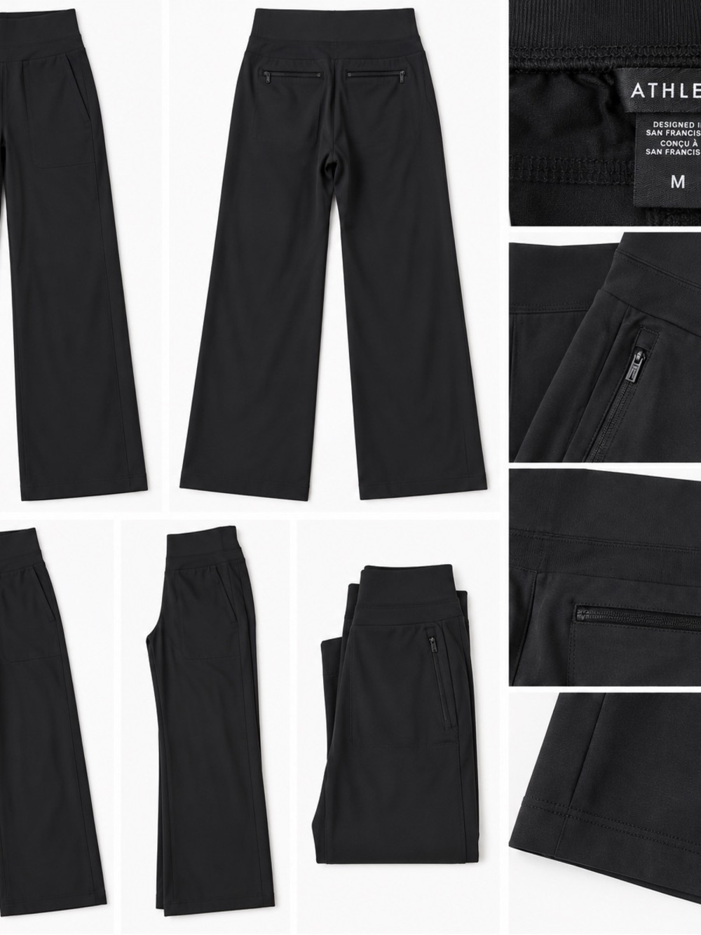 Athleta Black Wide-Leg Active Pants with Zip Pockets